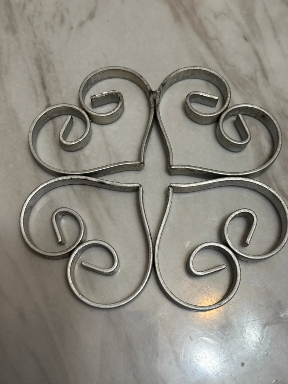 Silver plated heart pattern trivet mid century French table accessory